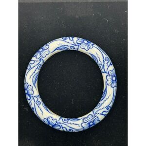 Vintage Chinese Blue White Porcelain Floral‎ Handpainted Bangle Bracelet 8 in